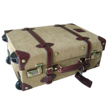 Carretilla de equipaje de lona y cuero vintage personalizada de Guangzhou